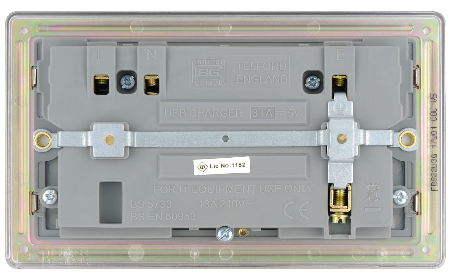 British General | FBS22U3G | Flatplate Screwless Double Socket with USB Charger | 10 Years Warranty