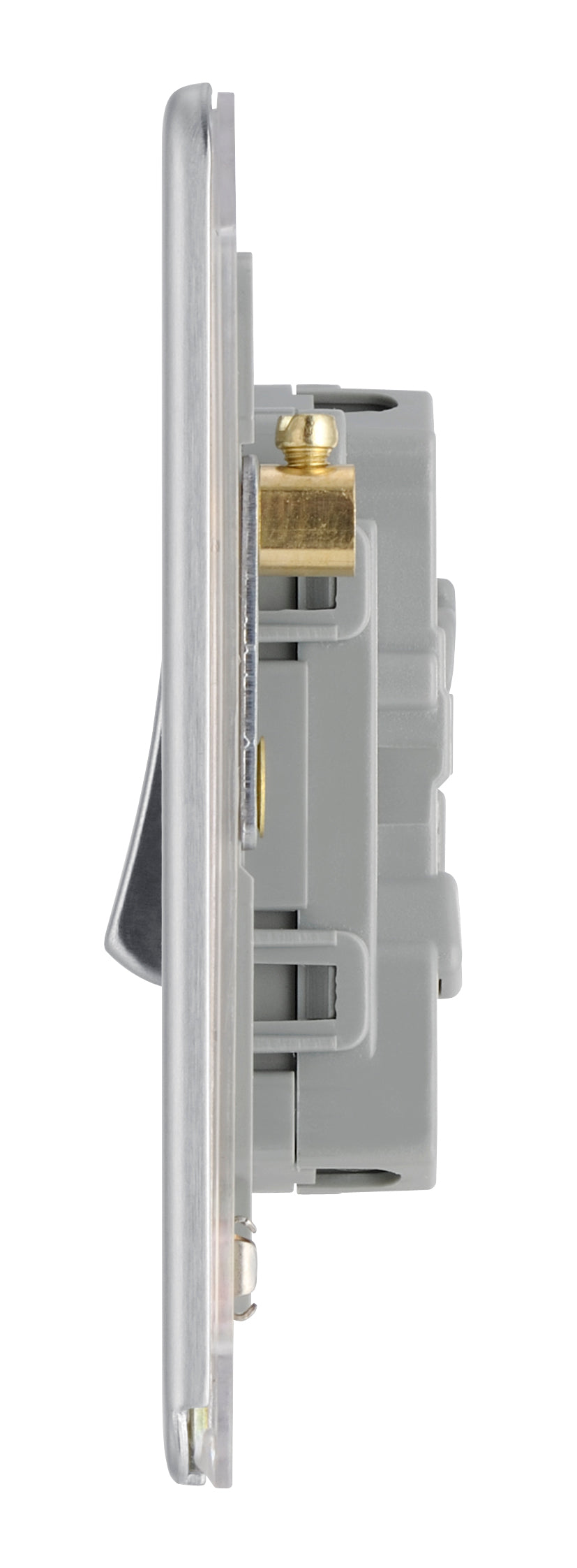 British General | FBS42 | FlatPlate Screwless Double Gang 2 Way Switch, Brushed Steel | 25 Years Warranty