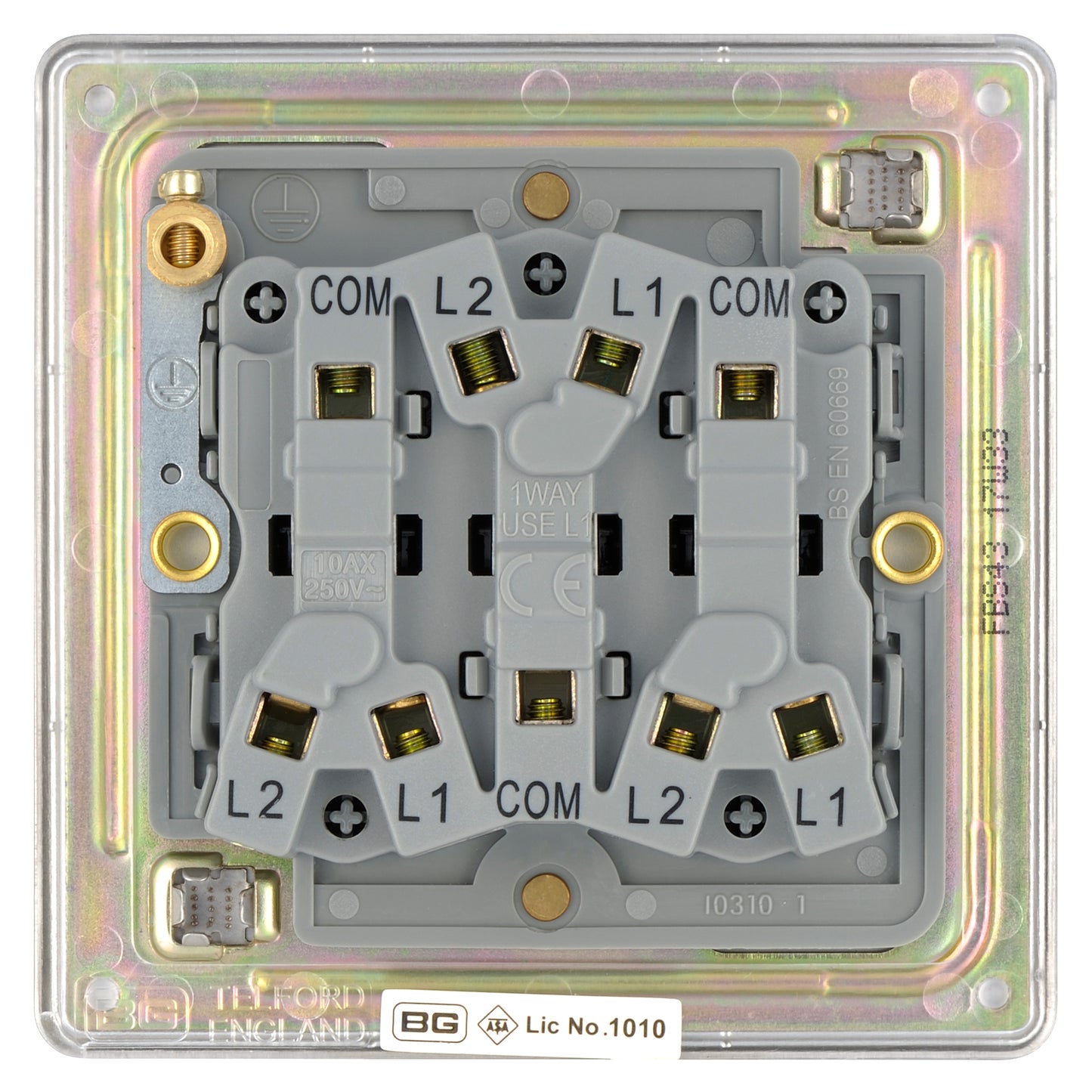 British General | FBS43 | FlatPlate Screwless Triple Gang 2 Way Switch, Brushed Steel | 25 Years Warranty