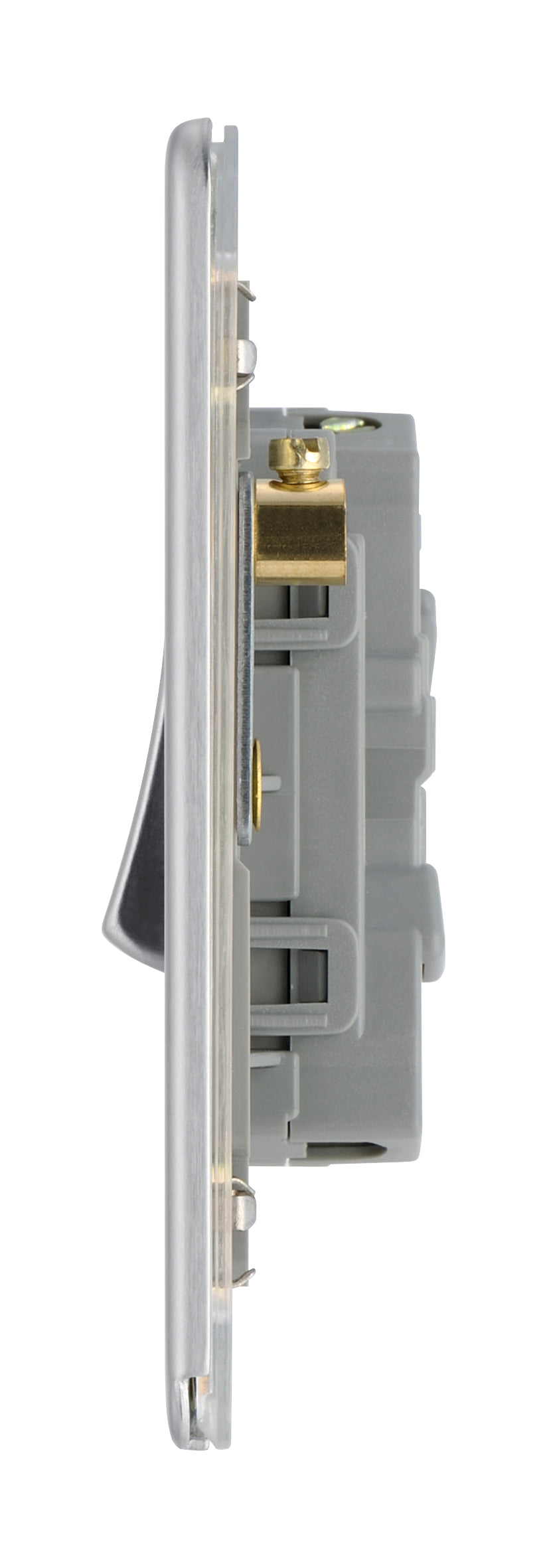 British General | FBS44 | Flatplate Screwless Four Gang 2 Way Switch, Brushed Steel | 25 Years Warranty