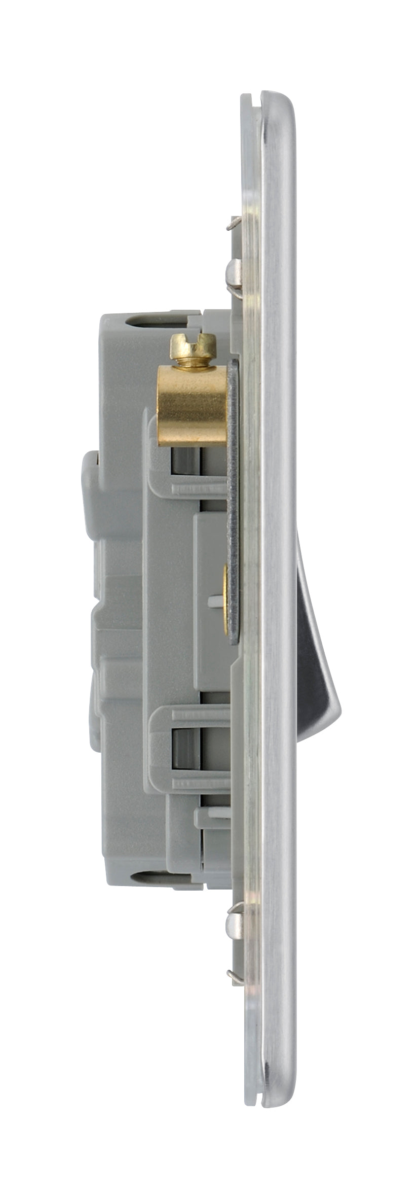 British General | FBS44 | Flatplate Screwless Four Gang 2 Way Switch, Brushed Steel | 25 Years Warranty