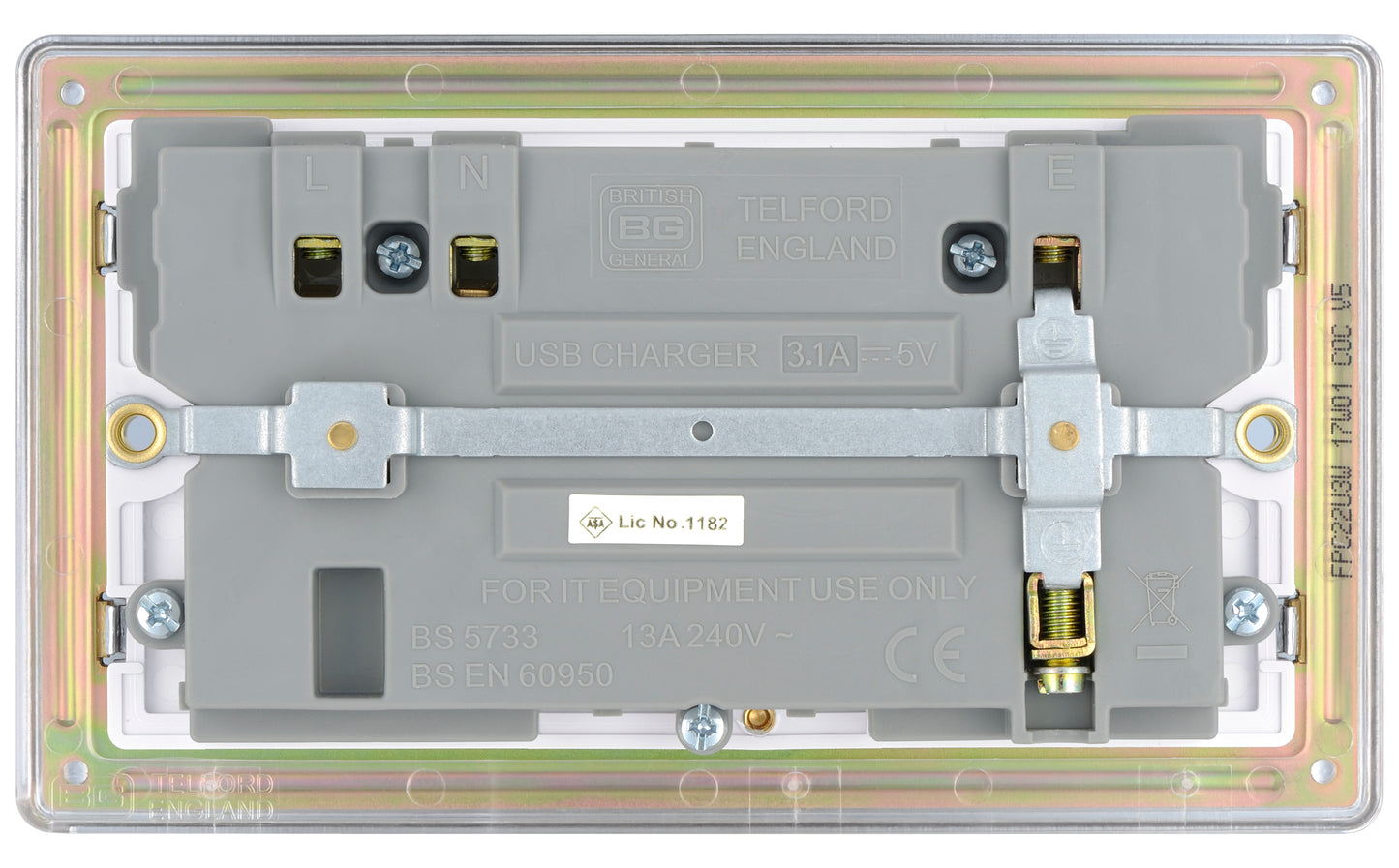 British General | FPC22U3W-01 | Flatplate Screwless Double Socket with USB Charger | 10 Years Warranty