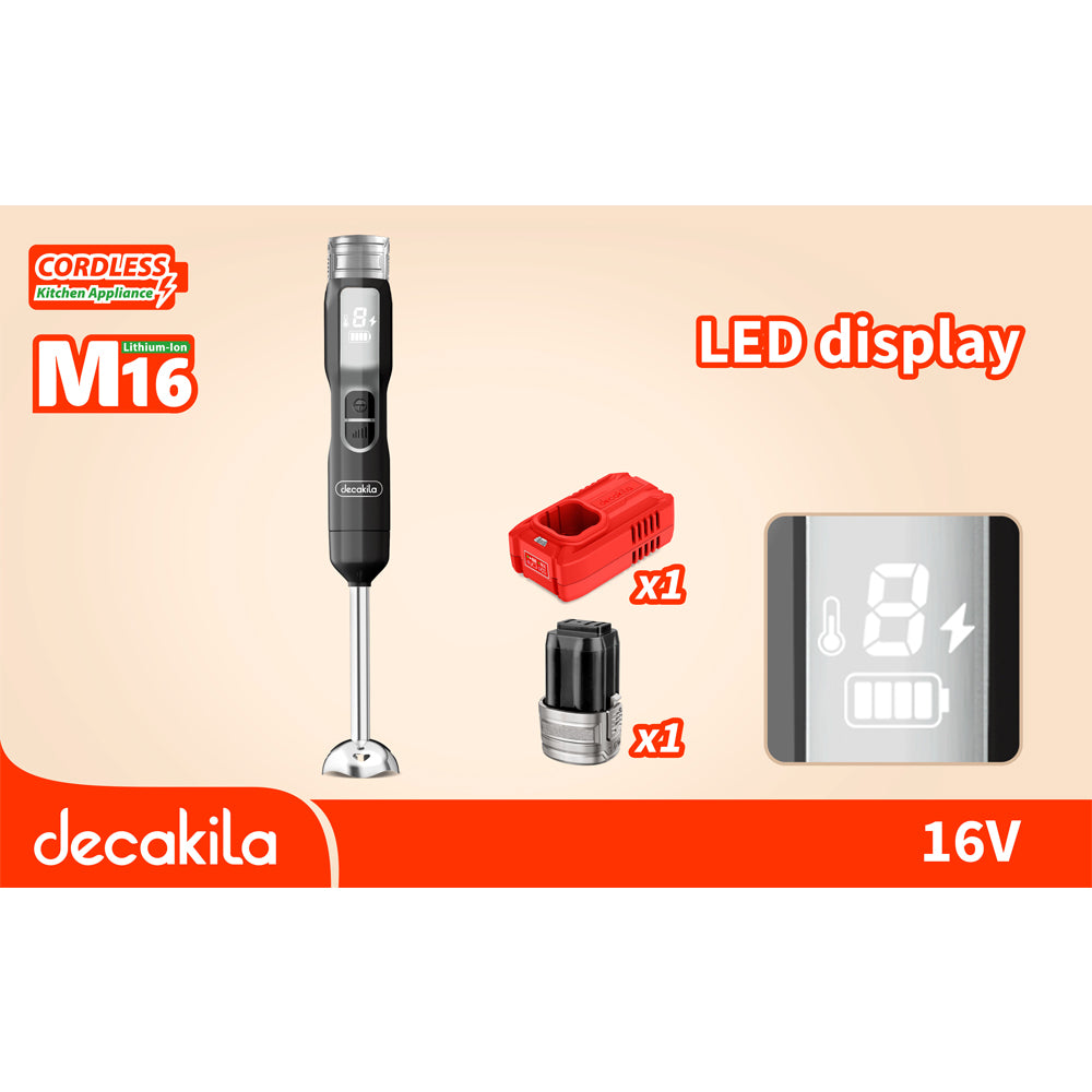 Decakila KEJB048 | 16V SHARE Battery Series Cordless Hand Blender | 100W | 2000mAh | 5 Speeds | LED Display | Stainless Steel Blades | 1-Year Warranty