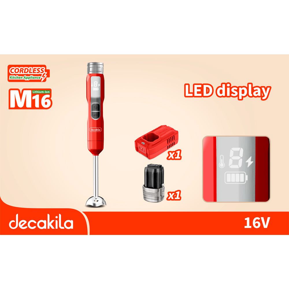 Decakila KEJB048 | 16V SHARE Battery Series Cordless Hand Blender | 100W | 2000mAh | 5 Speeds | LED Display | Stainless Steel Blades | 1-Year Warranty