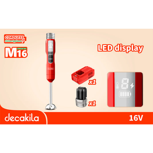 Decakila KEJB048 | 16V SHARE Battery Series Cordless Hand Blender | 100W | 2000mAh | 5 Speeds | LED Display | Stainless Steel Blades | 1-Year Warranty