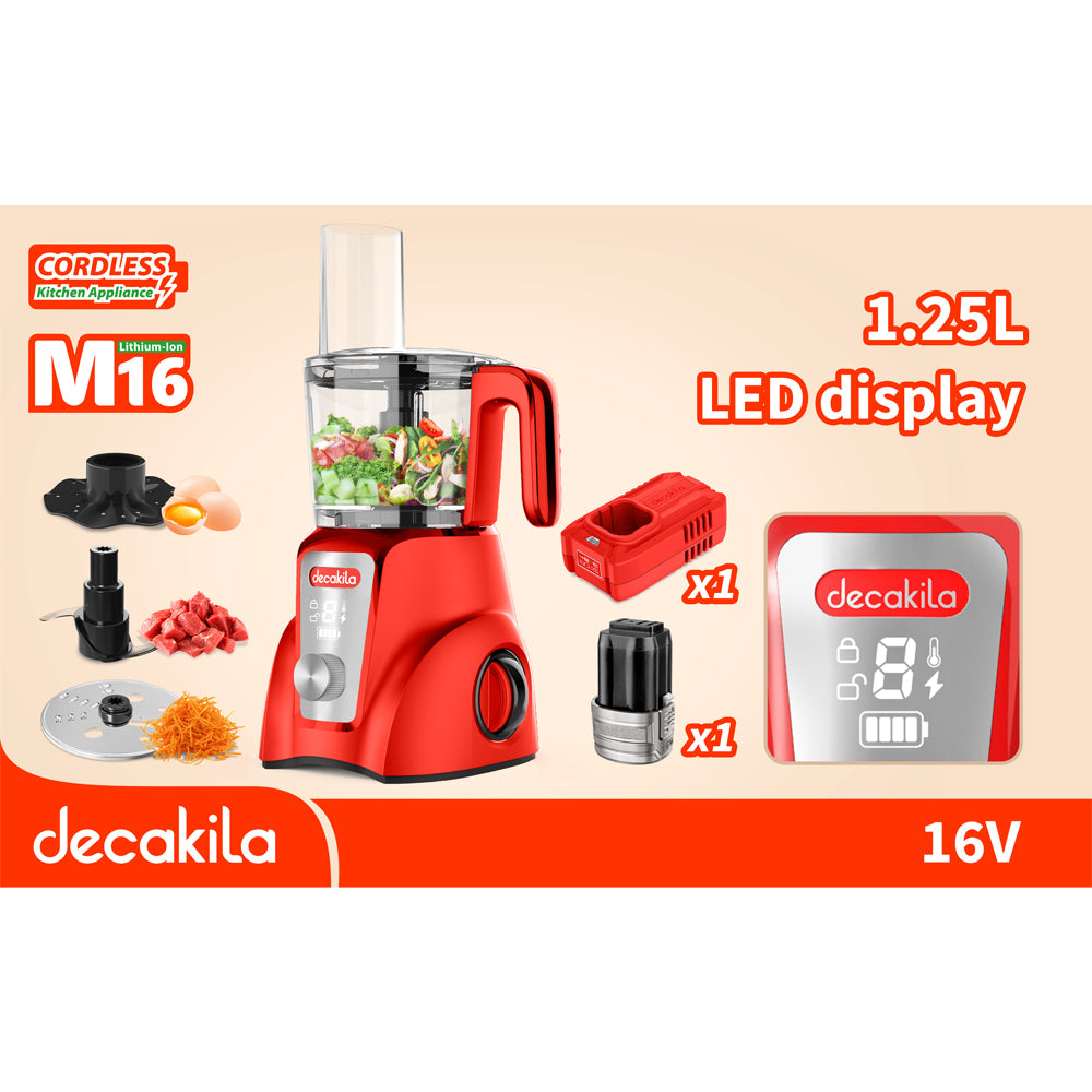 Decakila KEMG027 | 16V SHARE Battery Series Cordless Food Processor | 250W | 2000mAh | 2 Speeds | LED Display | 1.25L | 1-Year Warranty