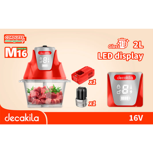 Decakila KEMG029R | 16V SHARE Battery Series Food Chopper | 200W | 2000mAh| 2 Speeds | LED Display | 1-Year Warranty