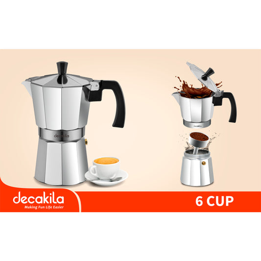 Decakila KMCF023M | Moka Pot | Stovetop Espresso Maker | Electric Coffee Maker | 6 Cups | 300ml | Food Grade Aluminium | No Warranty