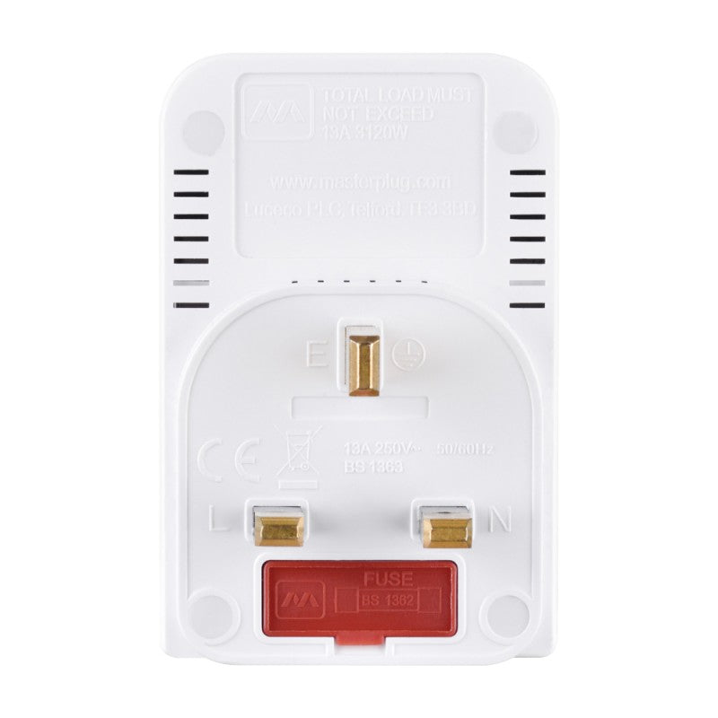 Masterplug | MSWG3 | 3 Way Individually Switched Adaptor, White | 3 Years Warranty