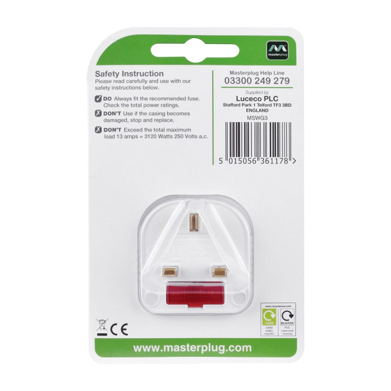 Masterplug | MSWG3 | 3 Way Individually Switched Adaptor, White | 3 Years Warranty