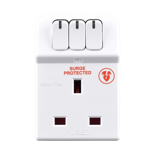 Masterplug | MSWRG3 | 3 Way Individually Switched Adaptor, White | 3 Years Warranty