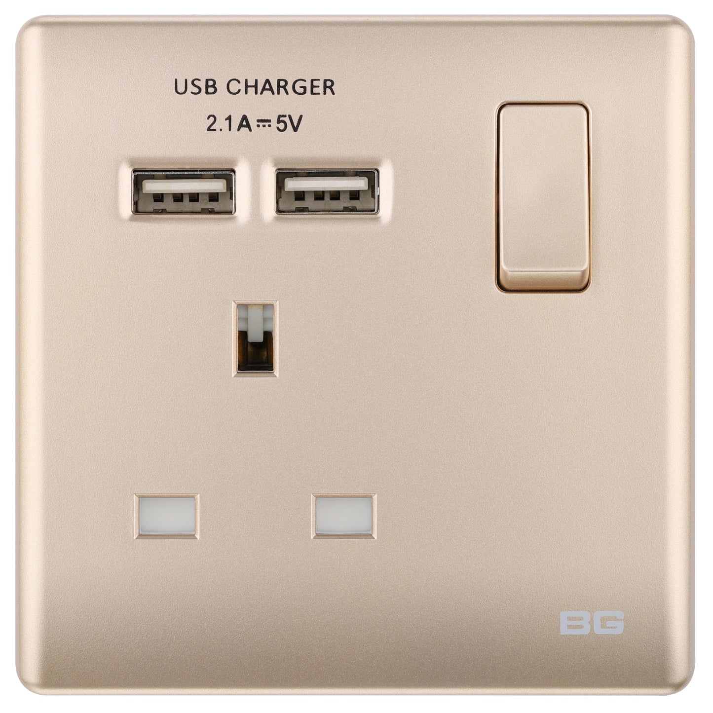 British General | PCCH21U2 | Neo Slimline Single Socket with USB Charger, Champagne | 10 Years Warranty