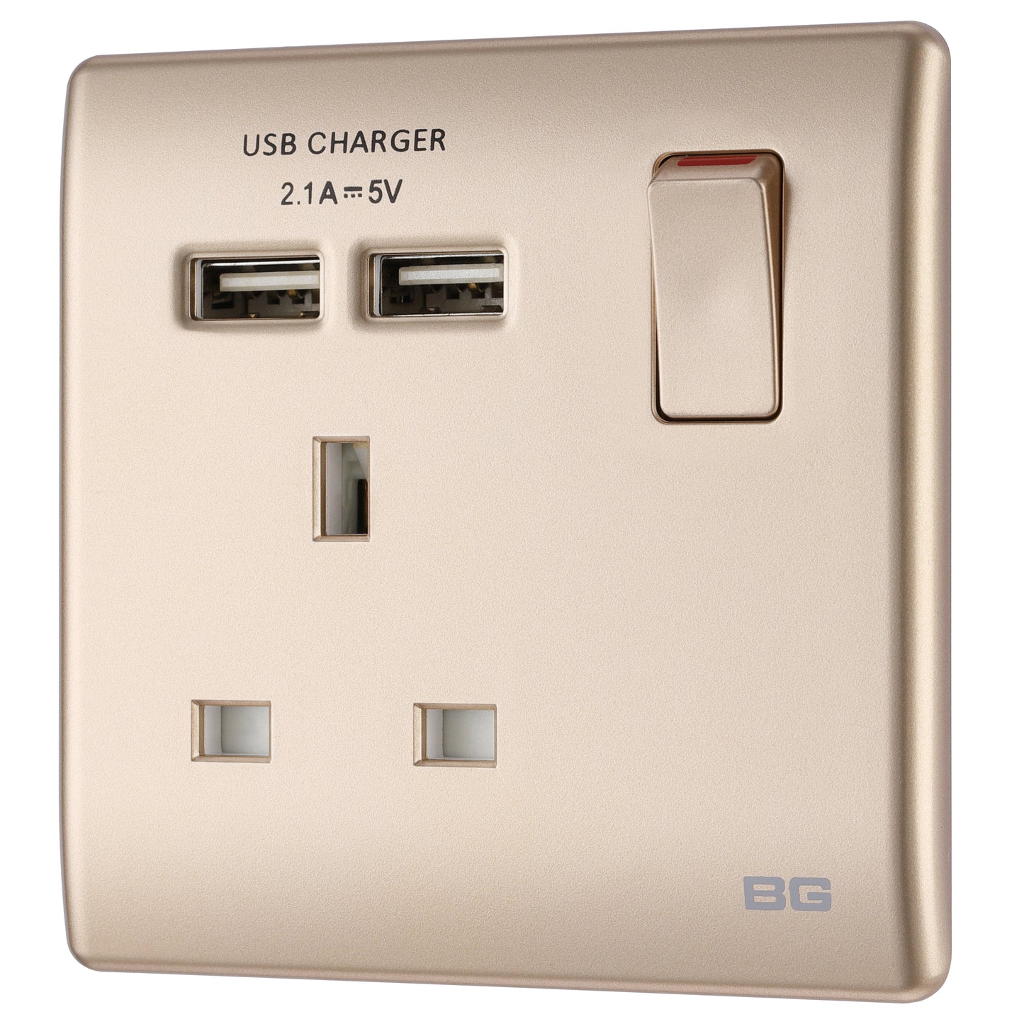 British General | PCCH21U2 | Neo Slimline Single Socket with USB Charger, Champagne | 10 Years Warranty