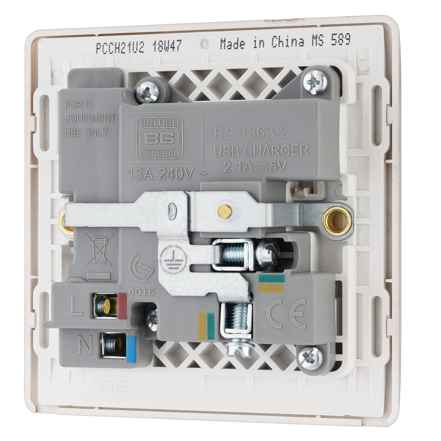 British General | PCCH21U2 | Neo Slimline Single Socket with USB Charger, Champagne | 10 Years Warranty