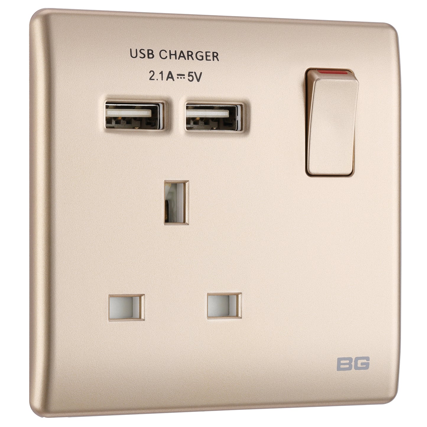 British General | PCCH21U2 | Neo Slimline Single Socket with USB Charger, Champagne | 10 Years Warranty