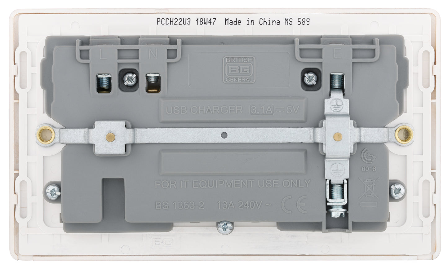 British General | PCCH22U3 | Neo Slimline Double Socket with USB Charger, Champagne | 10 Years Warranty