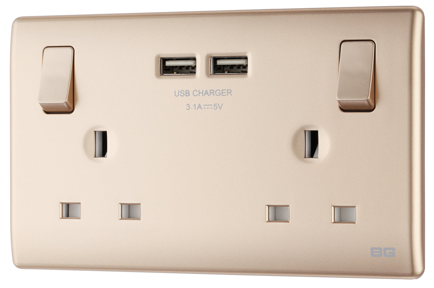 British General | PCCH22U3 | Neo Slimline Double Socket with USB Charger, Champagne | 10 Years Warranty