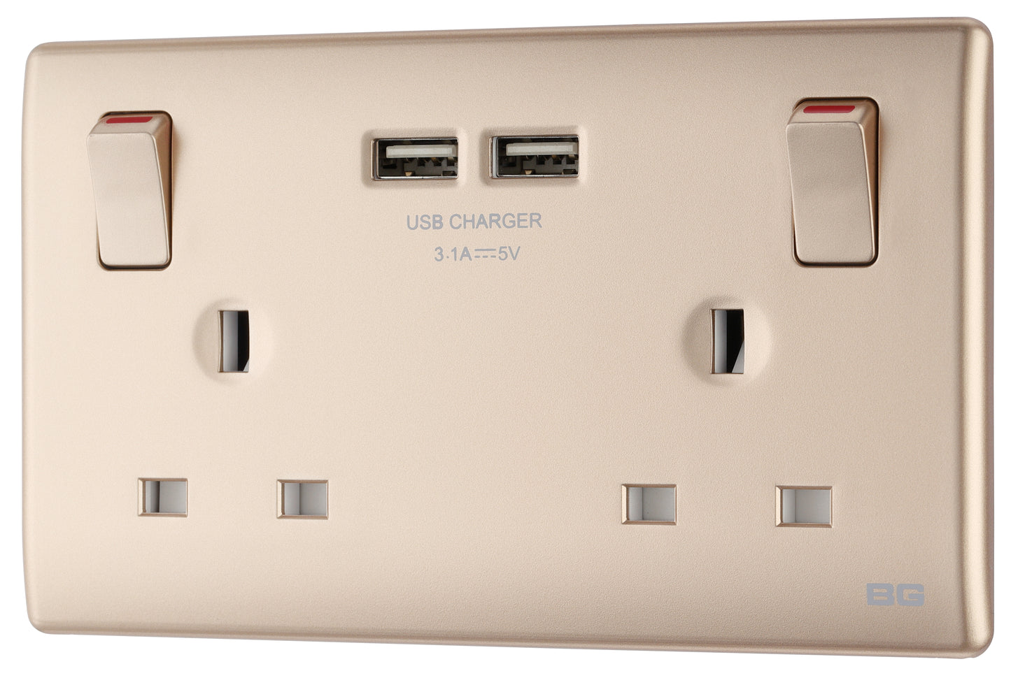 British General | PCCH22U3 | Neo Slimline Double Socket with USB Charger, Champagne | 10 Years Warranty