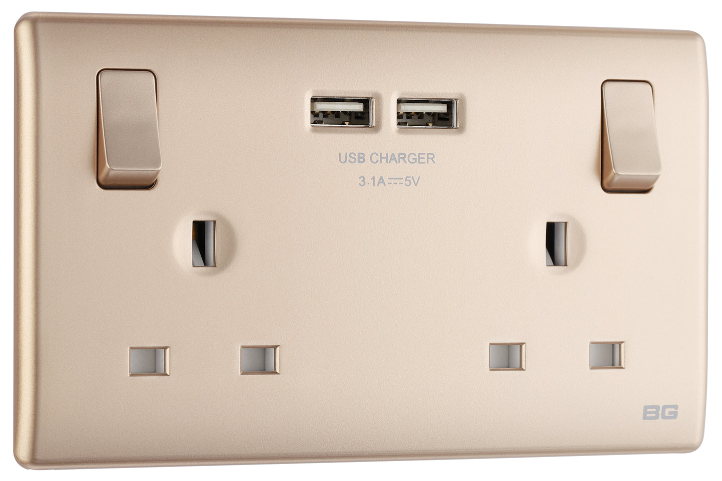 British General | PCCH22U3 | Neo Slimline Double Socket with USB Charger, Champagne | 10 Years Warranty