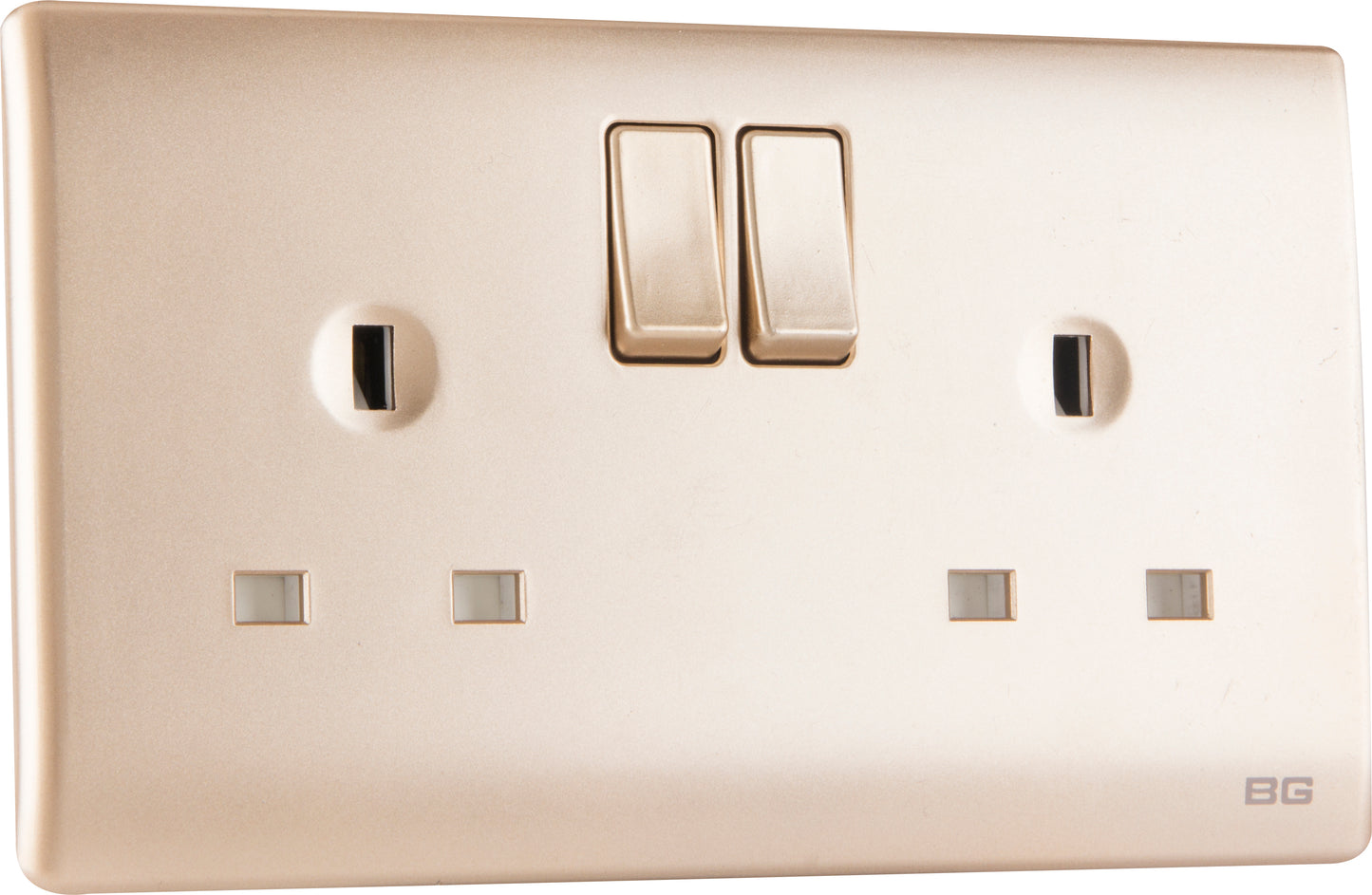 British General | PCCH22 | Neo Slimline Double Gang Switched Socket, Champagne | 25 Years Warranty