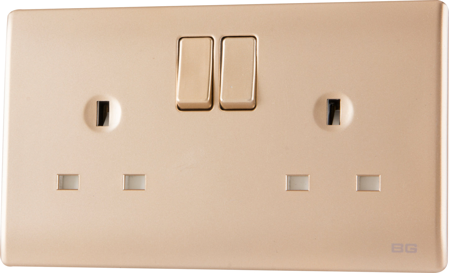 British General | PCCH22 | Neo Slimline Double Gang Switched Socket, Champagne | 25 Years Warranty