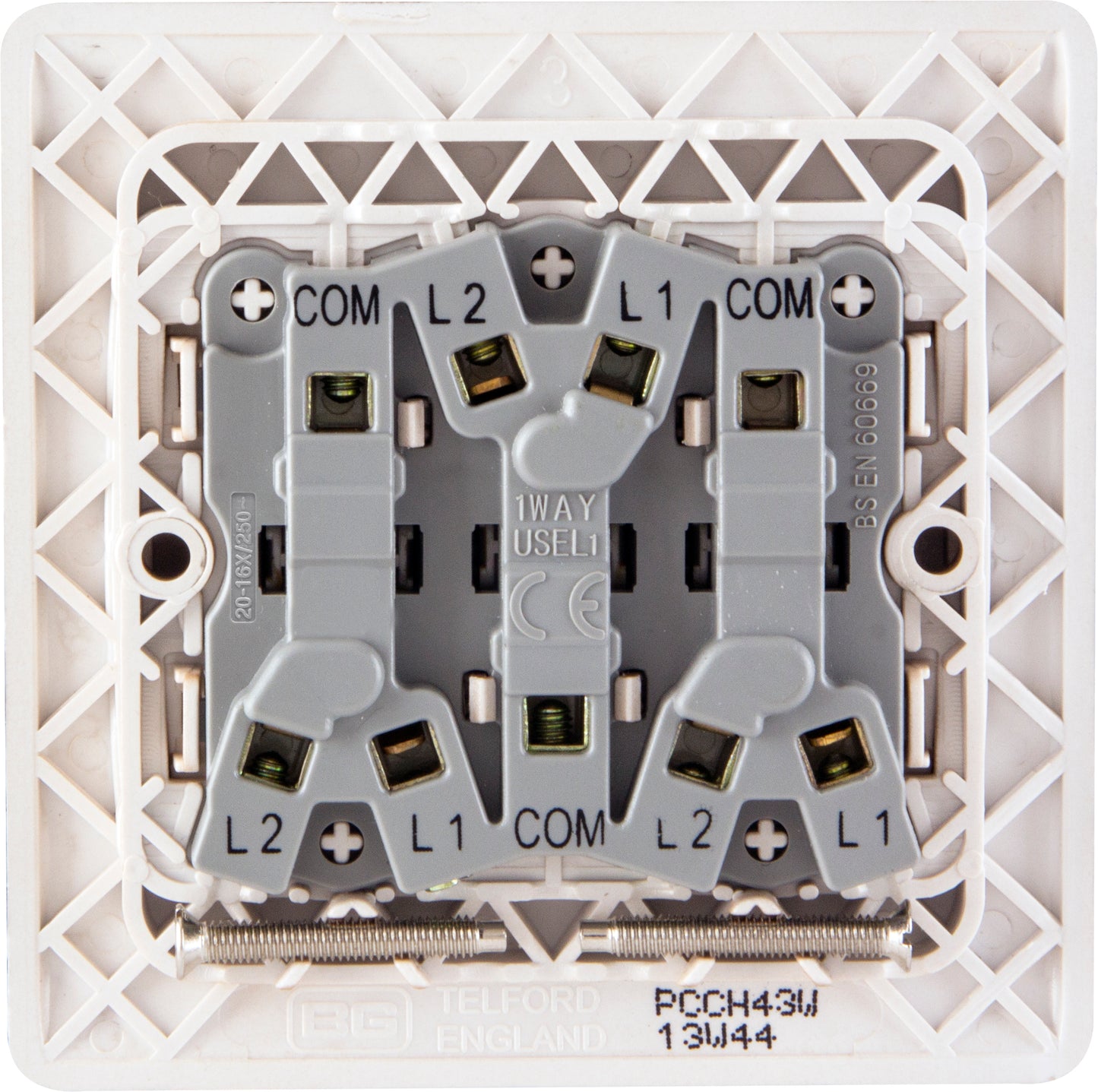 British General | PCCH43W | Neo Slimline 3 Mega Rocker 2-Way Switches, Champagne | 25 Years Warranty