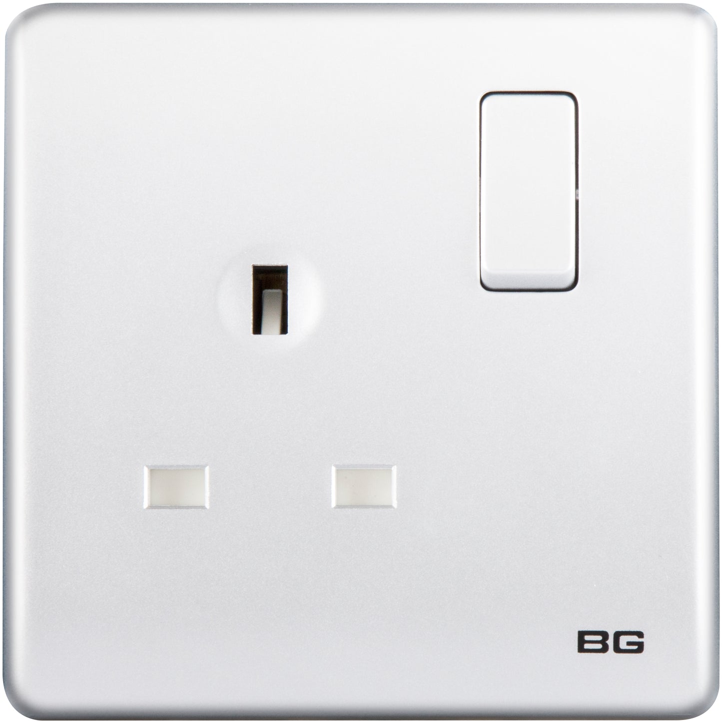 British General | PCSL21 | Neo Slimline Single Gang Switched Socket, Silver | 25 Years Warranty