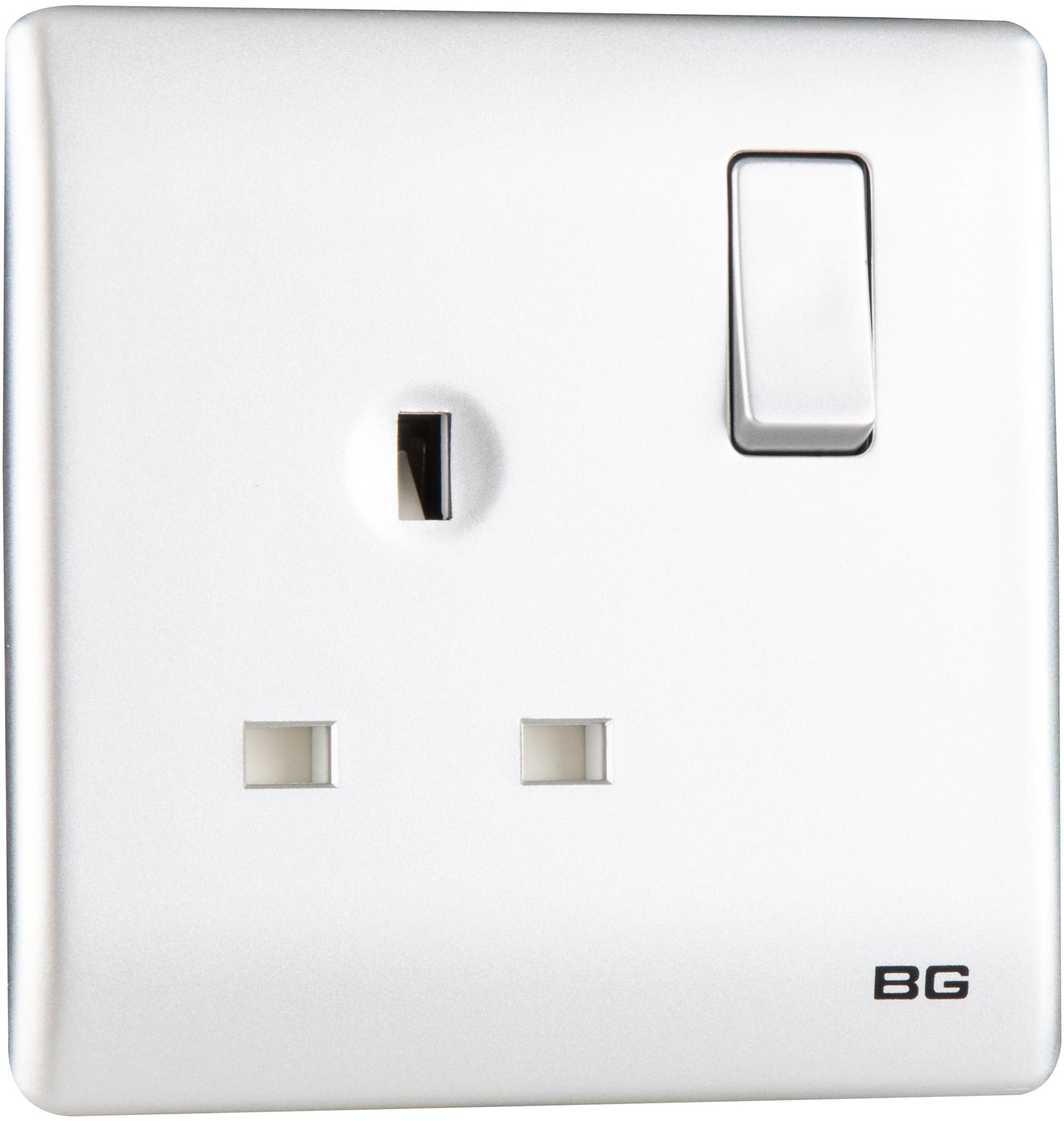 British General | PCSL21 | Neo Slimline Single Gang Switched Socket, Silver | 25 Years Warranty