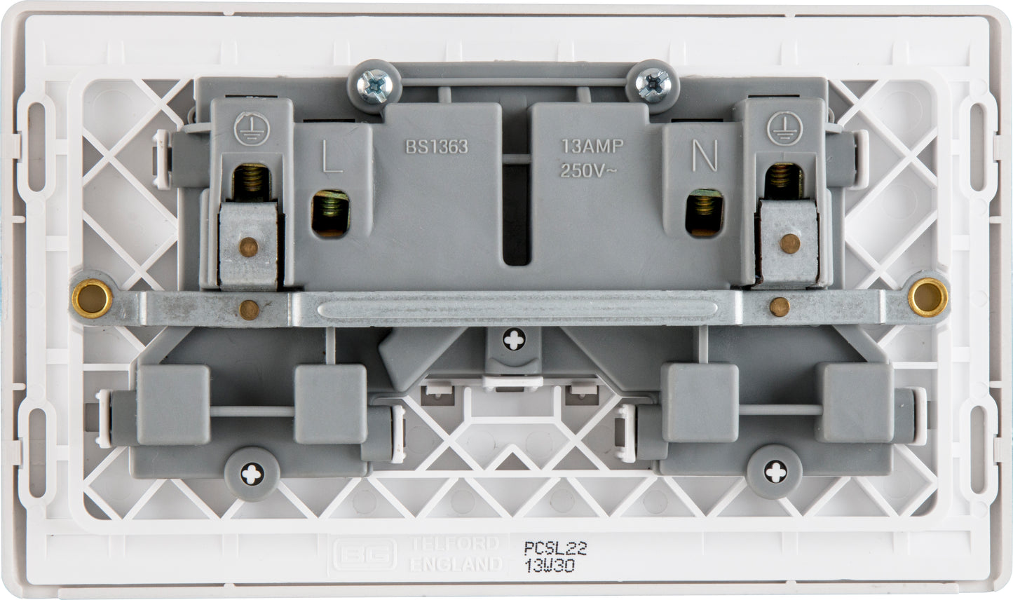 British General | PCSL22 | Neo Slimline Double Gang Switched Socket, Silver | 25 Years Warranty