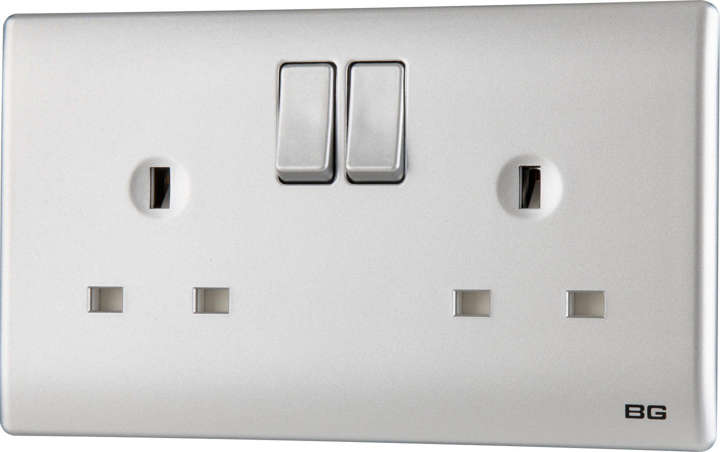 British General | PCSL22 | Neo Slimline Double Gang Switched Socket, Silver | 25 Years Warranty