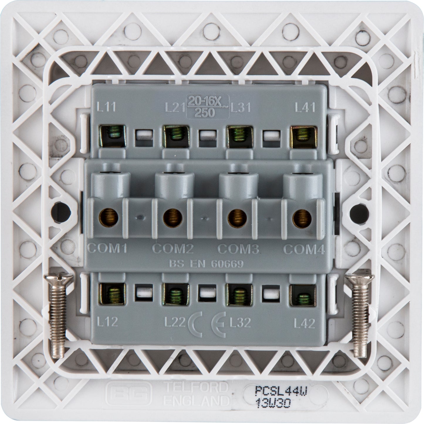 British General | PCSL44W | Neo Slimline 4 Mega Rocker 2-Way Switches, Silver | 25 Years Warranty