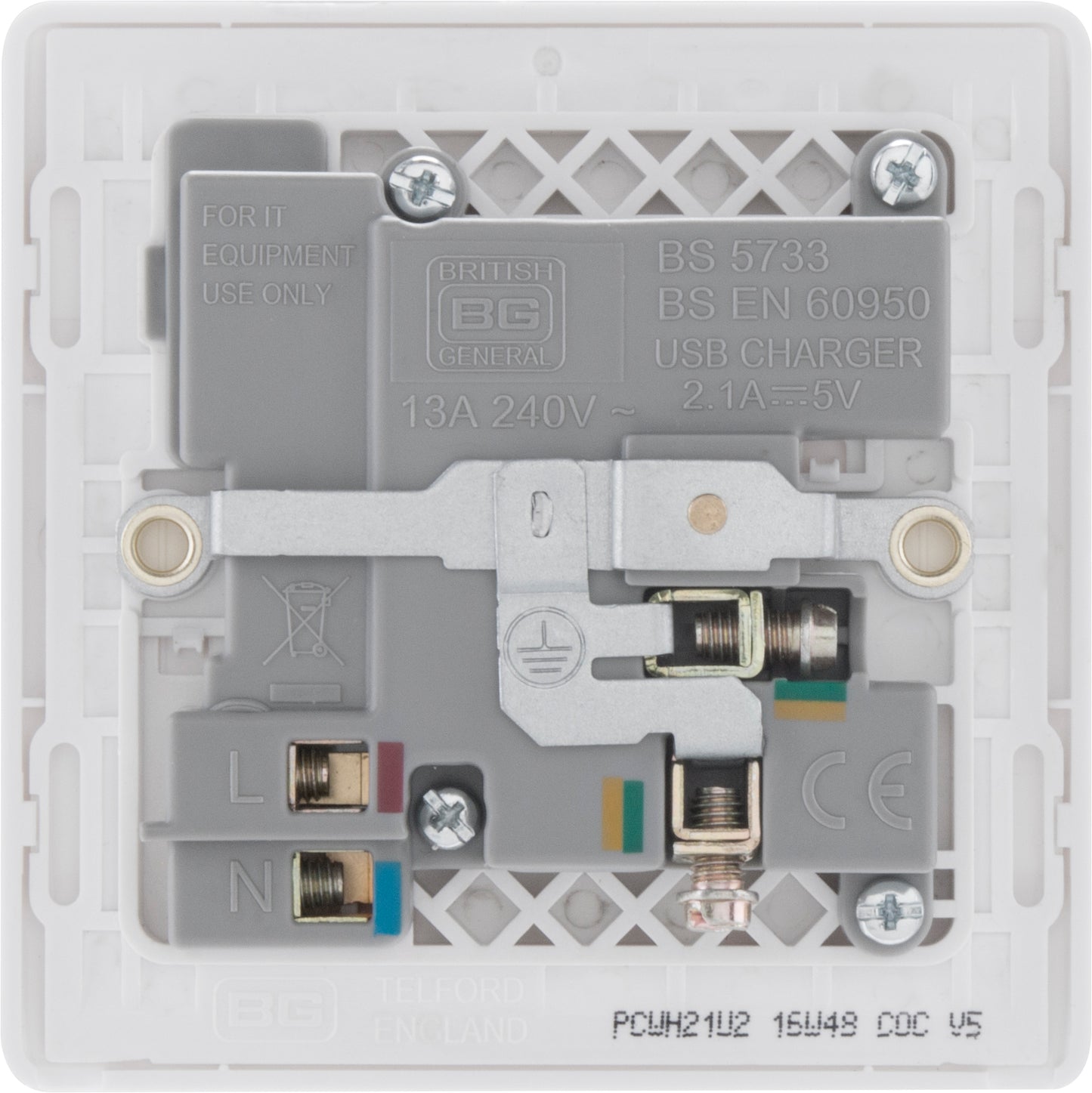 British General | PCWH21U2 | Neo Slimline Single Socket with USB Charger, White | 10 Years Warranty