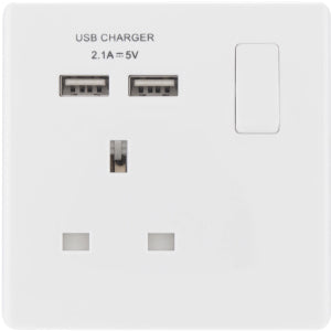 British General | PCWH21U2 | Neo Slimline Single Socket with USB Charger, White | 10 Years Warranty