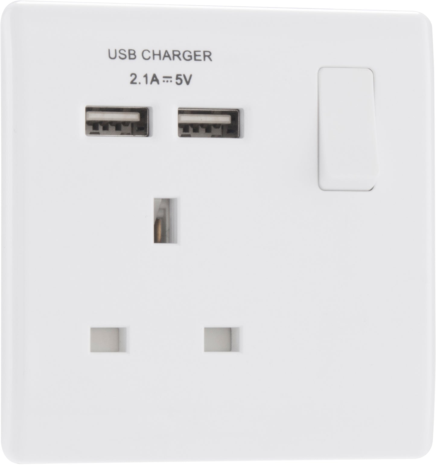 British General | PCWH21U2 | Neo Slimline Single Socket with USB Charger, White | 10 Years Warranty