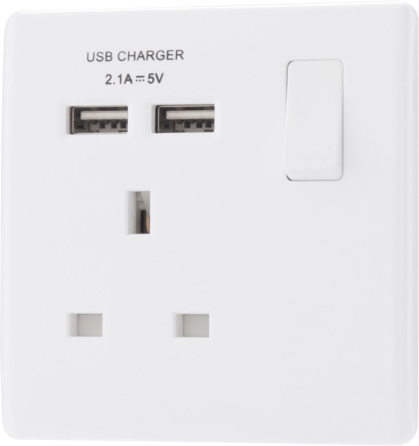 British General | PCWH21U2 | Neo Slimline Single Socket with USB Charger, White | 10 Years Warranty