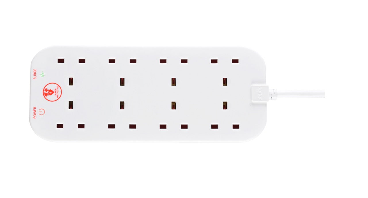 Masterplug | SRG82N | Surged Protected 8 Sockets Extension Leads, 2 meter, White | 3 Years Warranty