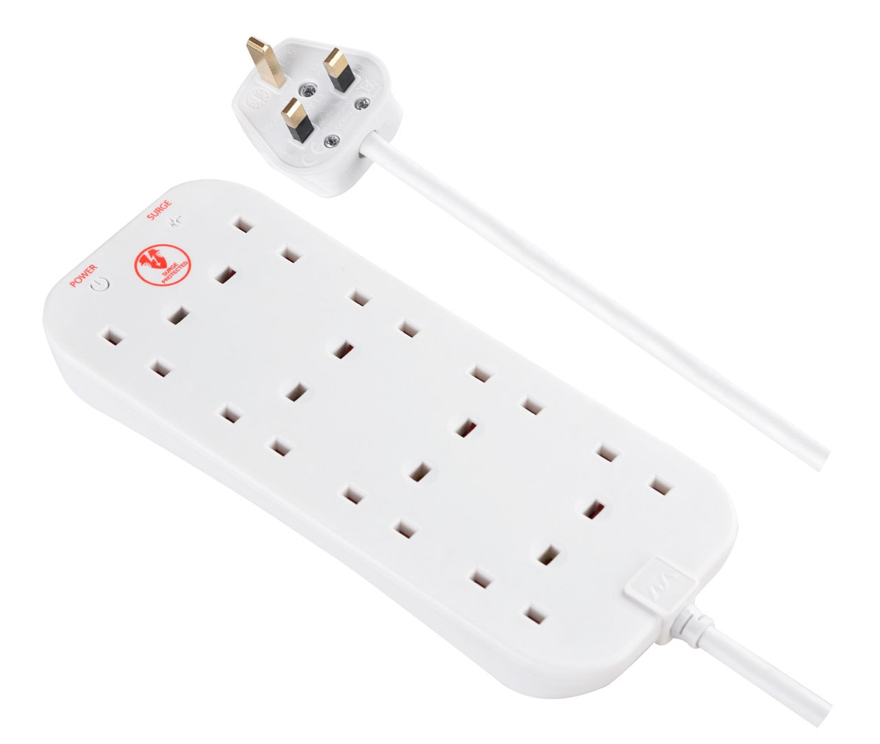 Masterplug | SRG82N | Surged Protected 8 Sockets Extension Leads, 2 meter, White | 3 Years Warranty