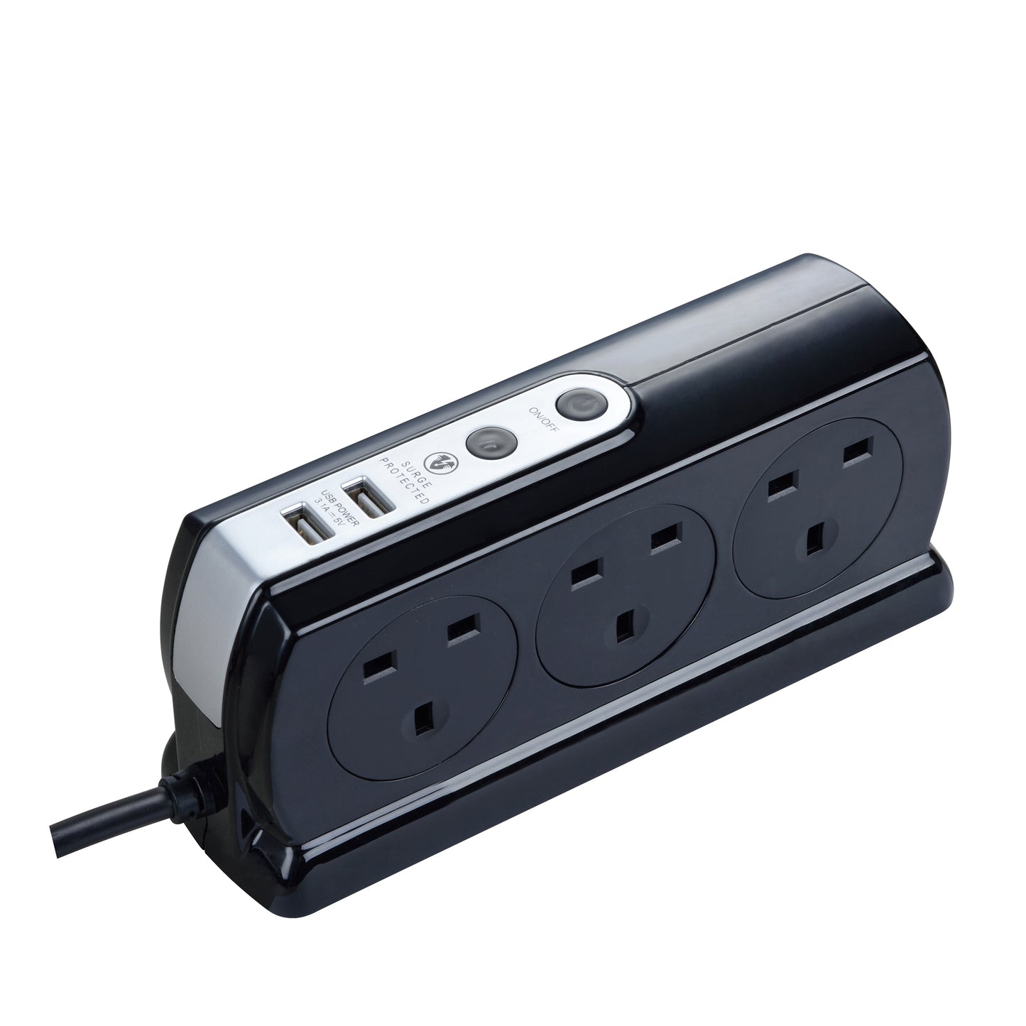 Masterplug | SRGDSU63PB | Surge Compact Back-to-Back 6 Sockets USB Extension Lead, 3 meter, Black/ White | 3 Years Warranty