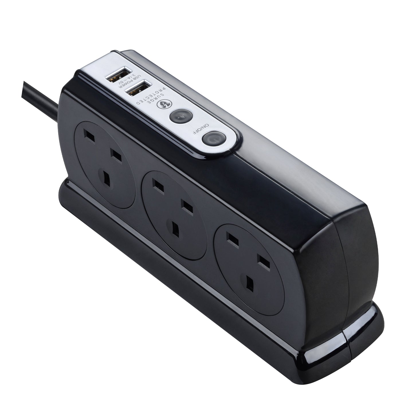 Masterplug | SRGDSU63PB | Surge Compact Back-to-Back 6 Sockets USB Extension Lead, 3 meter, Black/ White | 3 Years Warranty