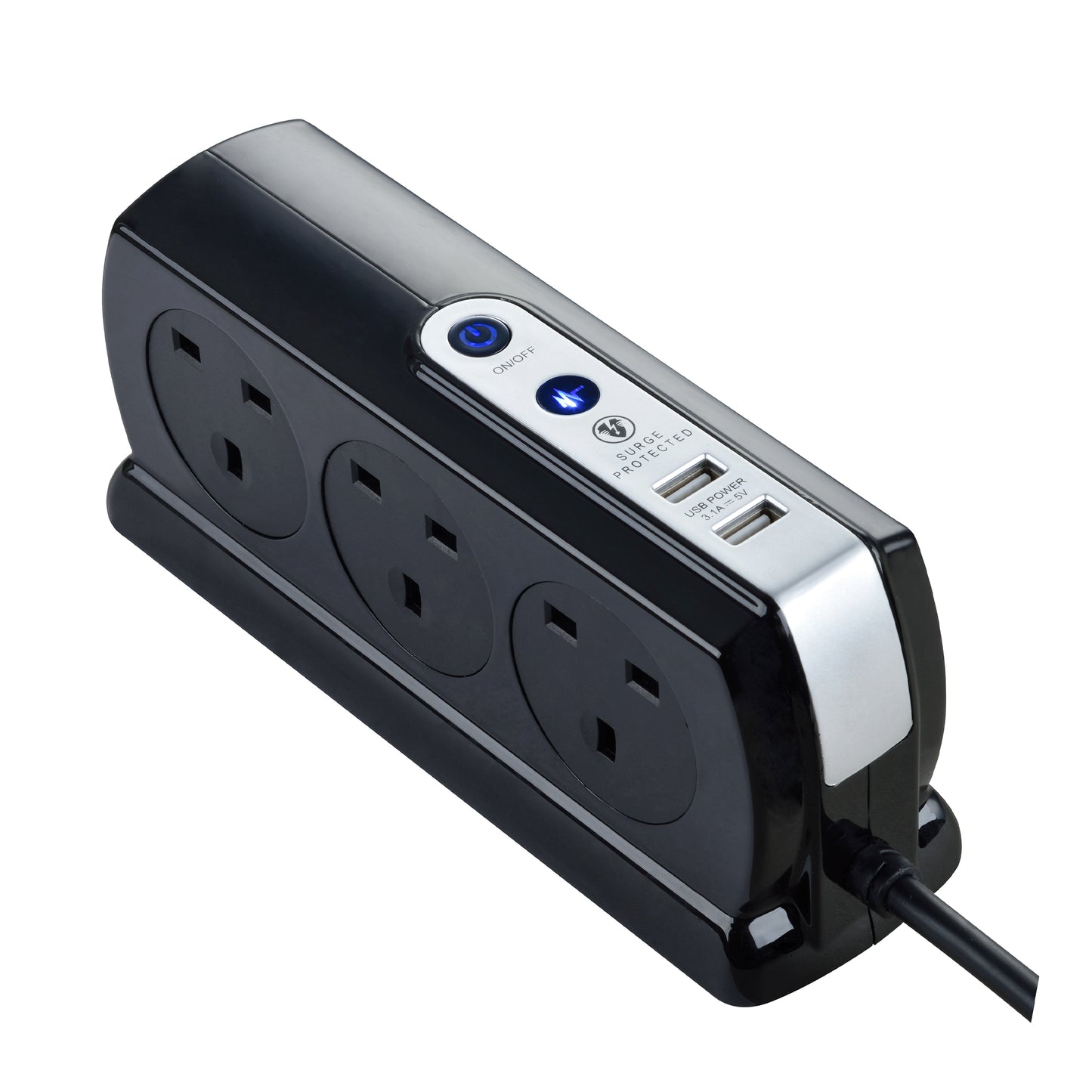 Masterplug | SRGDSU63PB | Surge Compact Back-to-Back 6 Sockets USB Extension Lead, 3 meter, Black/ White | 3 Years Warranty