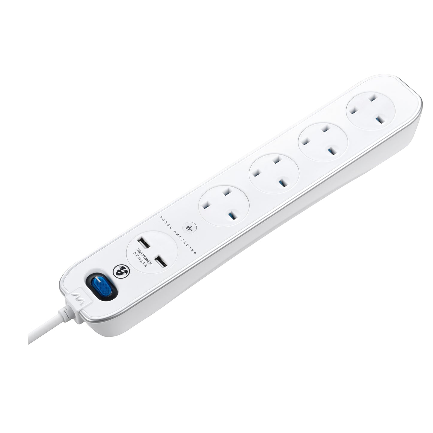 Masterplug | SRGLSU43PW | USB Surge Extension Lead with 2 x USB, 4 Sockets, 3 meter, White | 3 Years Warranty