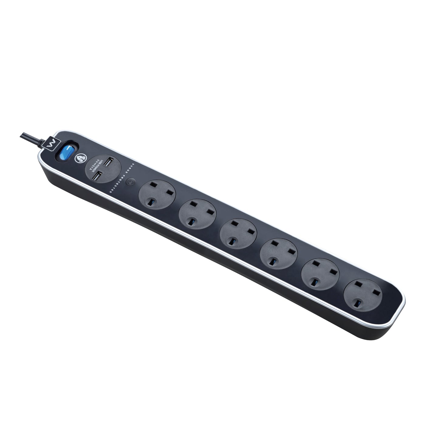 Masterplug | SRGLSU63PW | USB Surge Extension Lead with 2 x USB, 6 Sockets, 3 meter, White | 3 Years Warranty