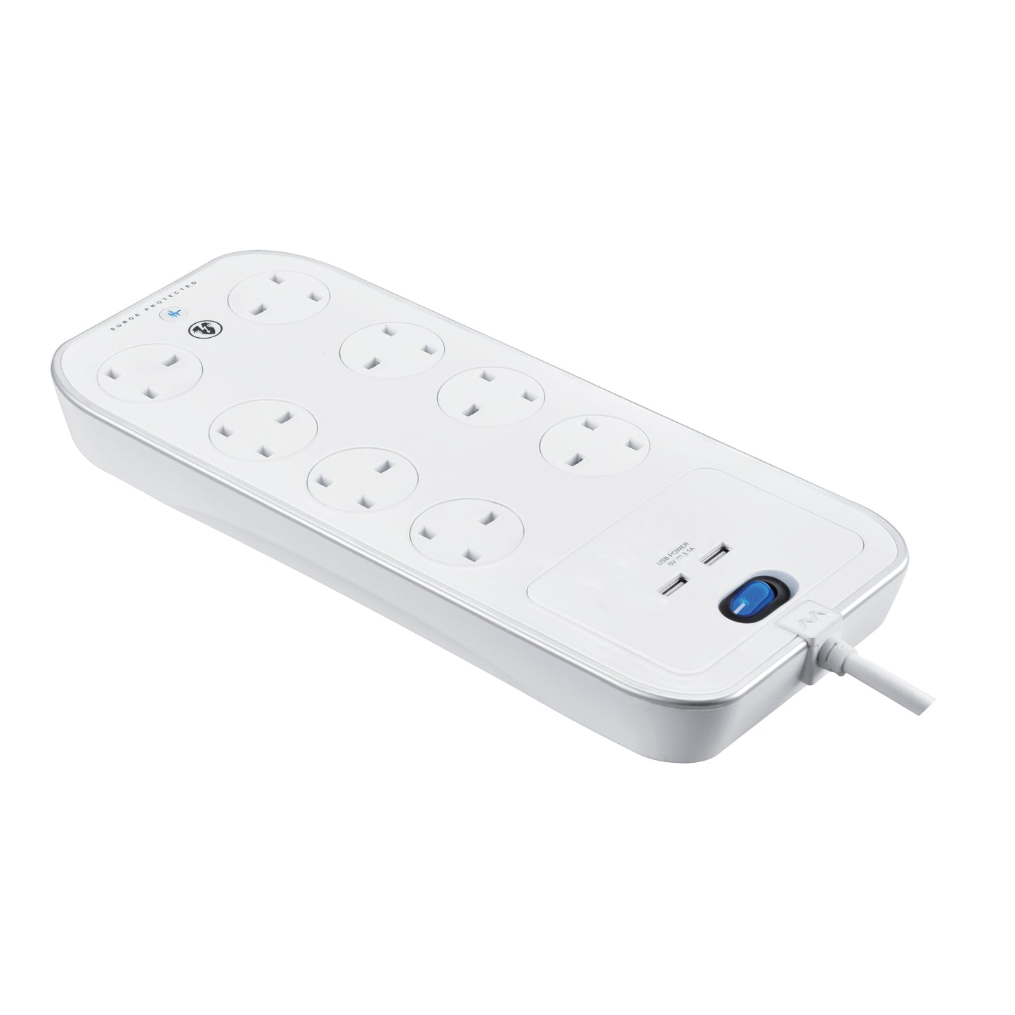 Masterplug | SRGSU83PW | USB Surge Protected Extension Lead, 8 Sockets, 3 meter, White | 3 Years Warranty