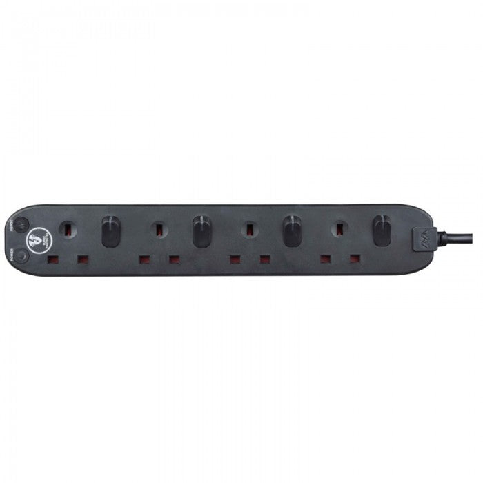 Masterplug | SWSRG42NB | Individually Switched Extension, 4 Sockets, 2 meter, Black/ White | 3 Years Warranty