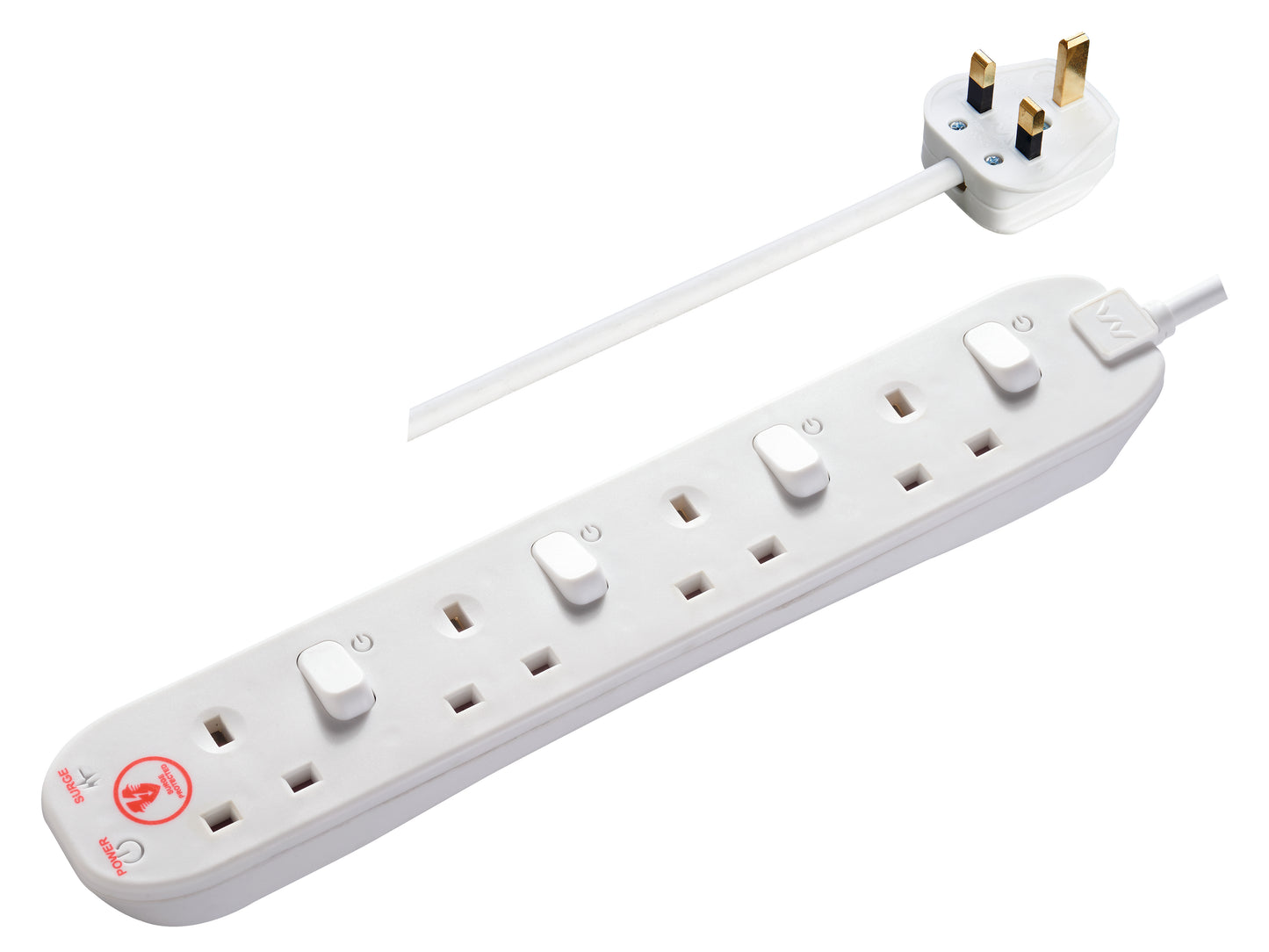 Masterplug | SWSRG62N | Individually Switched Extension Lead, 6 Sockets, 2 meter, Black/ White | 3 Years Warranty