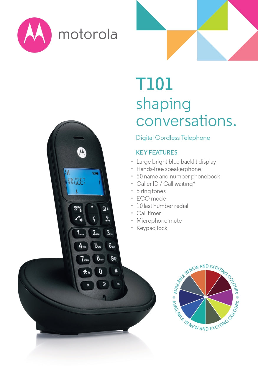 Motorola | T102 BK | Cordless Phone Handset Combo | 2 Year Warranty