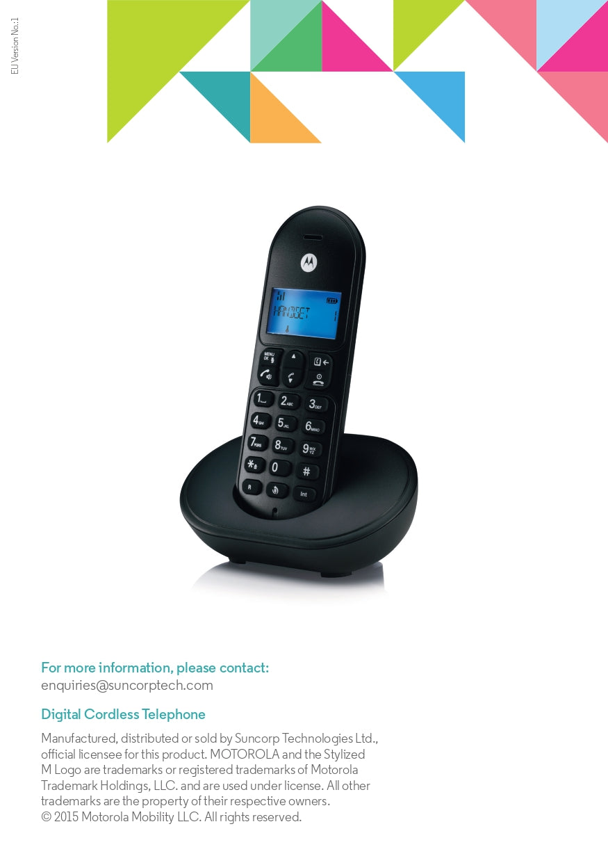 Motorola | T102 BK | Cordless Phone Handset Combo | 2 Year Warranty