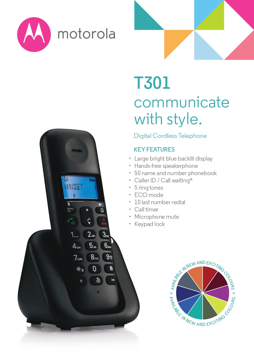 Motorola | T301 | Dect Phone Single | 2 Year Warranty