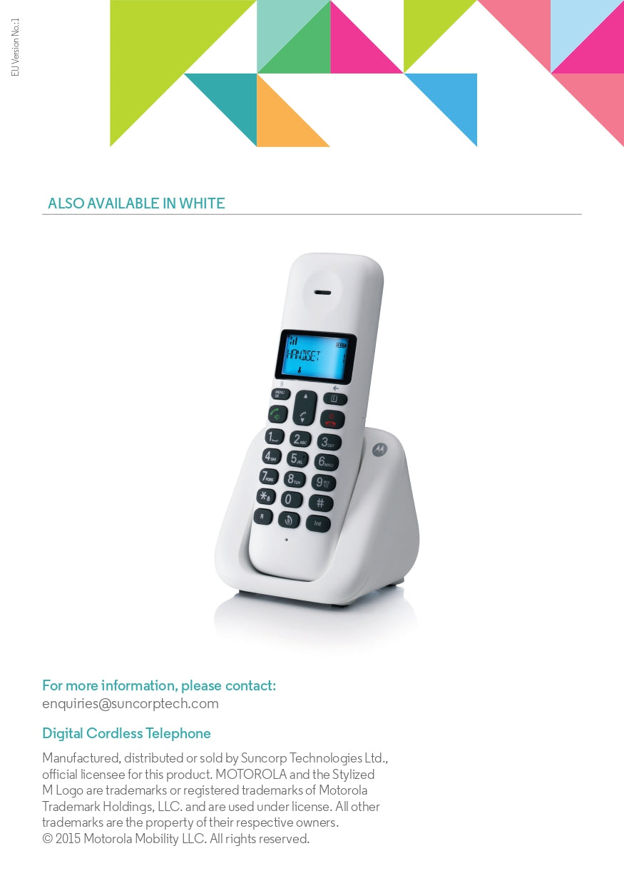 Motorola | T301 | Dect Phone Single | 2 Year Warranty