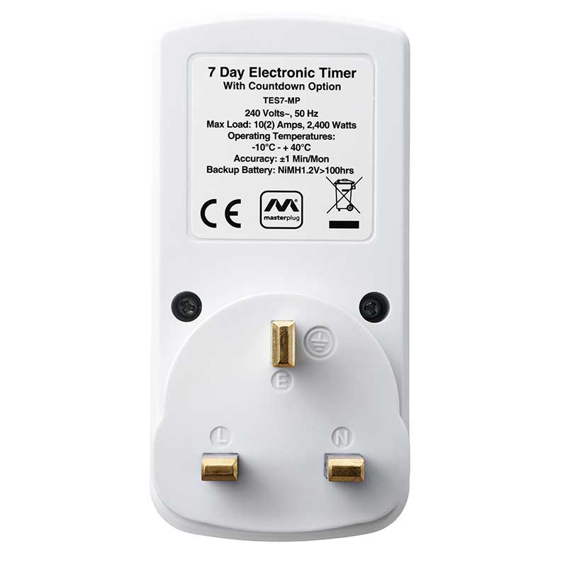 Masterplug | TES7 | Programmable 7-Day Electronic Timer, White | 3 Years Warranty